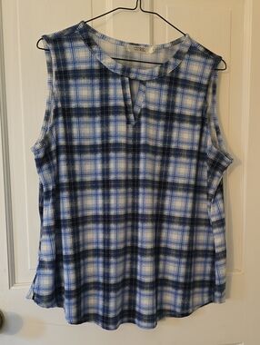 Cure Sleeveless Blue Plaid Tank Top
